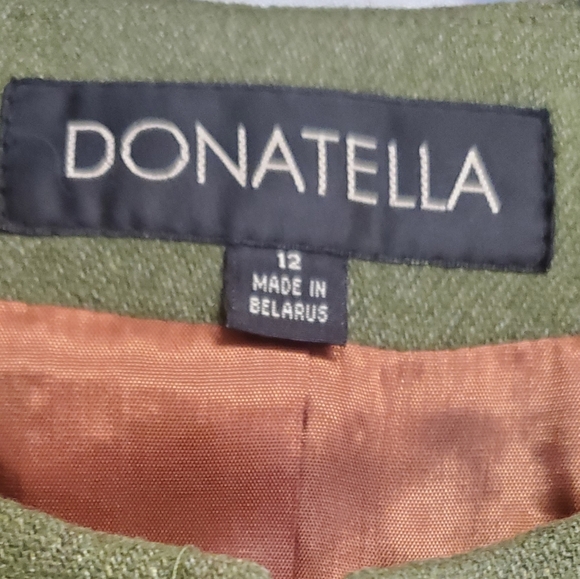 Vintage DONATELLA Green Wool Blend Cropped Zip Front Blazer Jacket 12 - Picture 3 of 8